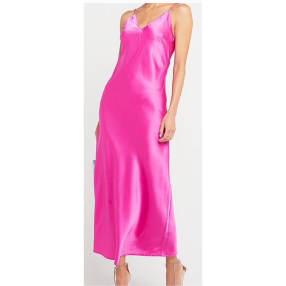 O.P.T Dona Dress Slip Slinky V Neck Satin Pink M